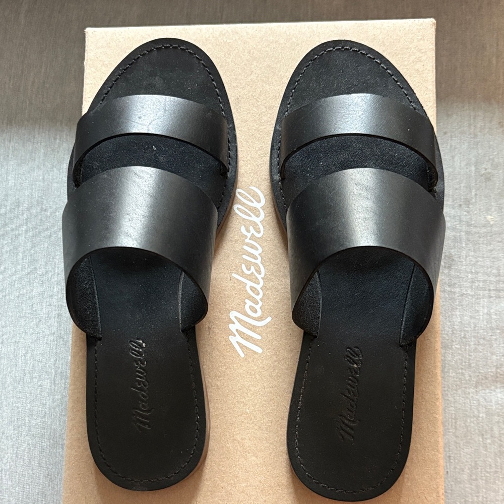 Madewell Boardwalk Black Leather Slide Sandals
